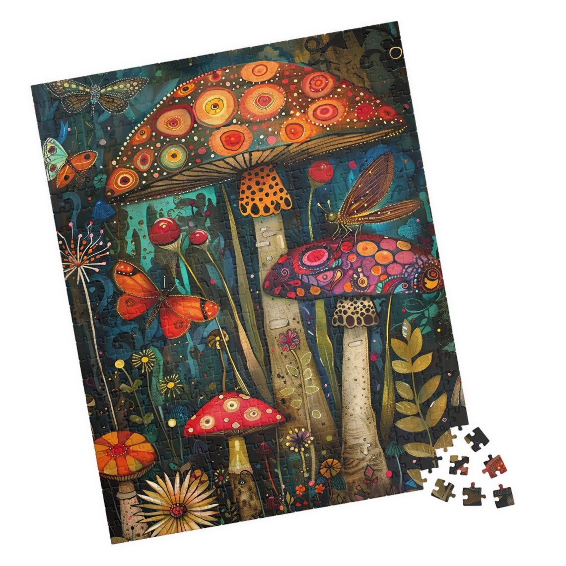 Enchanted Fantasy Mushroom Garden With Bright Butterflies Poster