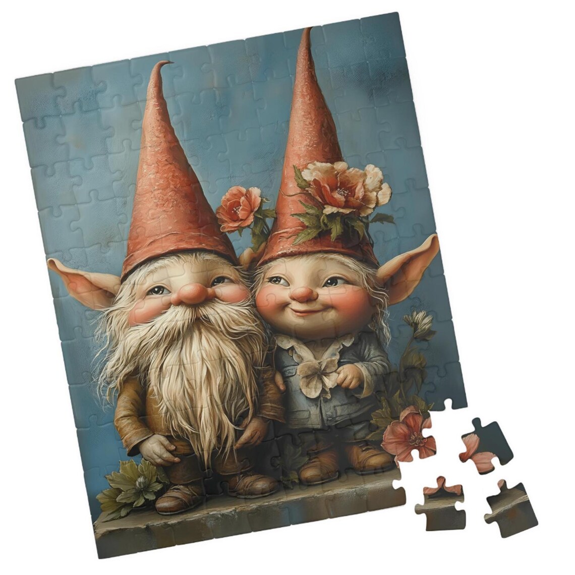 Cute Gnome Couple Jigsaw Puzzle, Holiday Fun Activity