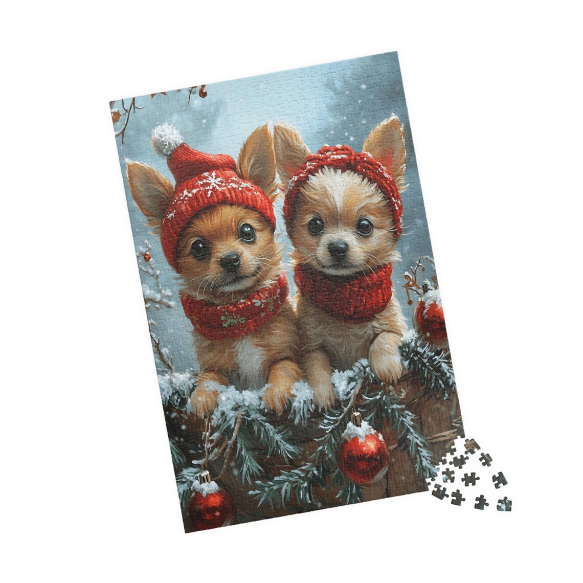 Two Chihuahua Puppies in Red Knit Hats and Scarves Christmas Poster - Image 4