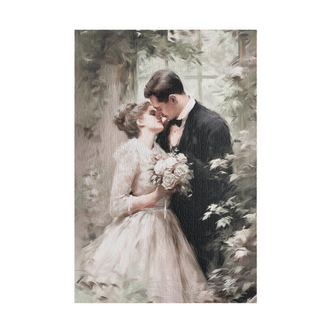 Romantic Bride and Groom Wedding Kiss Painterly Love Story Poster - Image 3