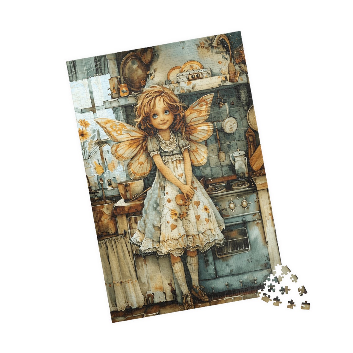 Kitchen Fairy Girl in a Cozy Vintage Kitchen With Copper Pots Poster - Image 4