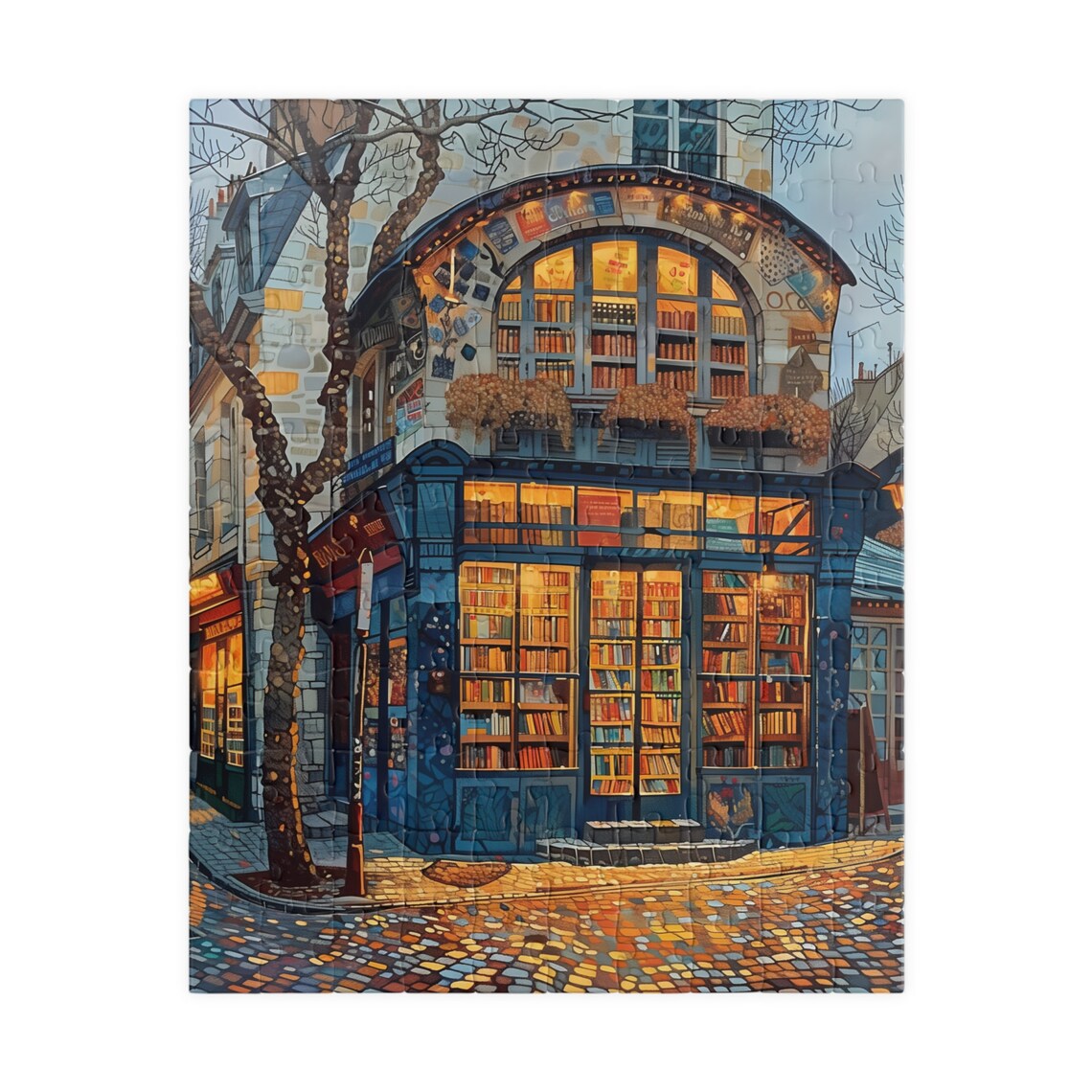 Parisian Bookstore At Dusk Cozy Street Scene Jigsaw Puzzle Print - Image 5