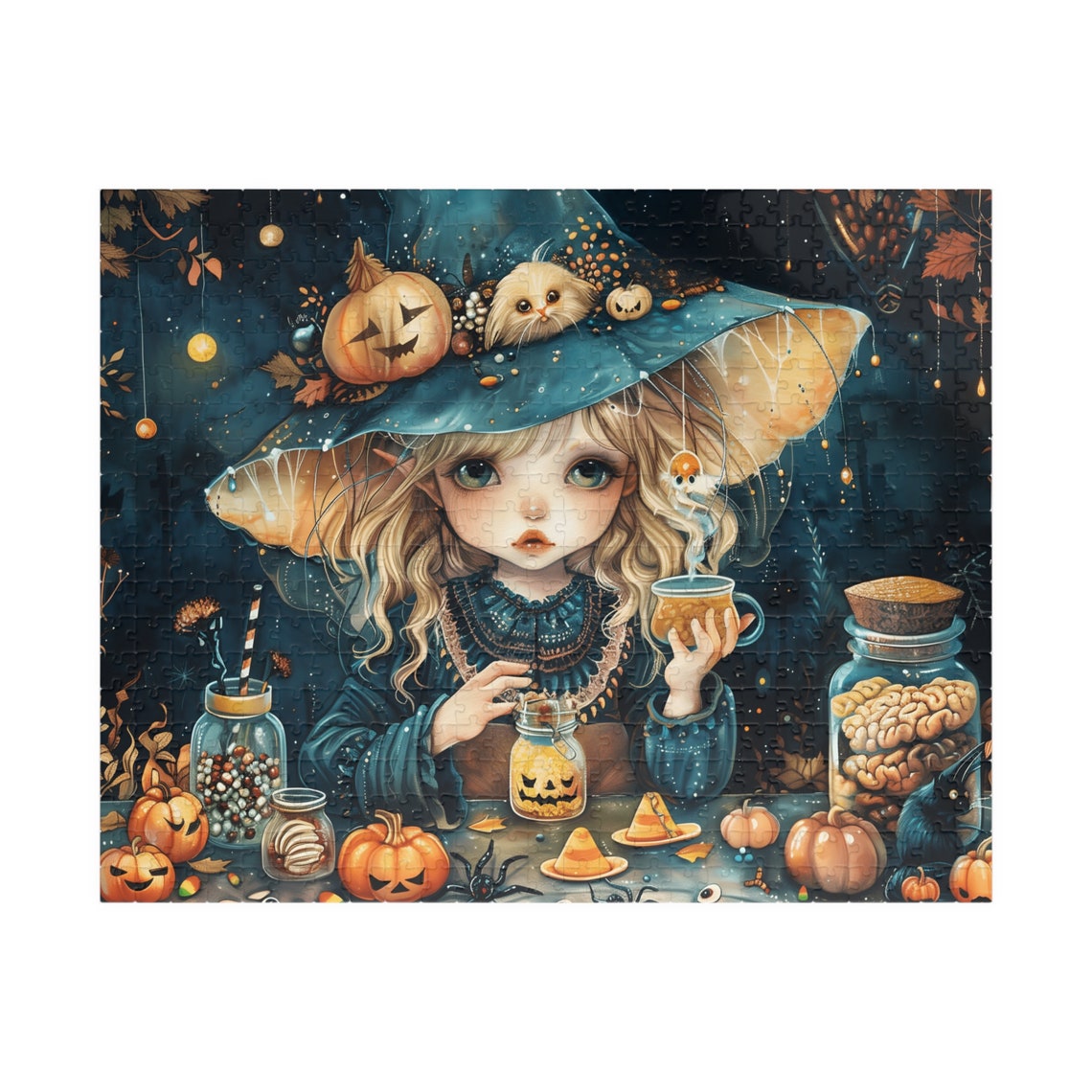 Cute Witch Making Potions Puzzle Halloween Illustration Jigsaw Gift For Holidays Birthdays And Get Well Fun Tech Free Activity - Image 2