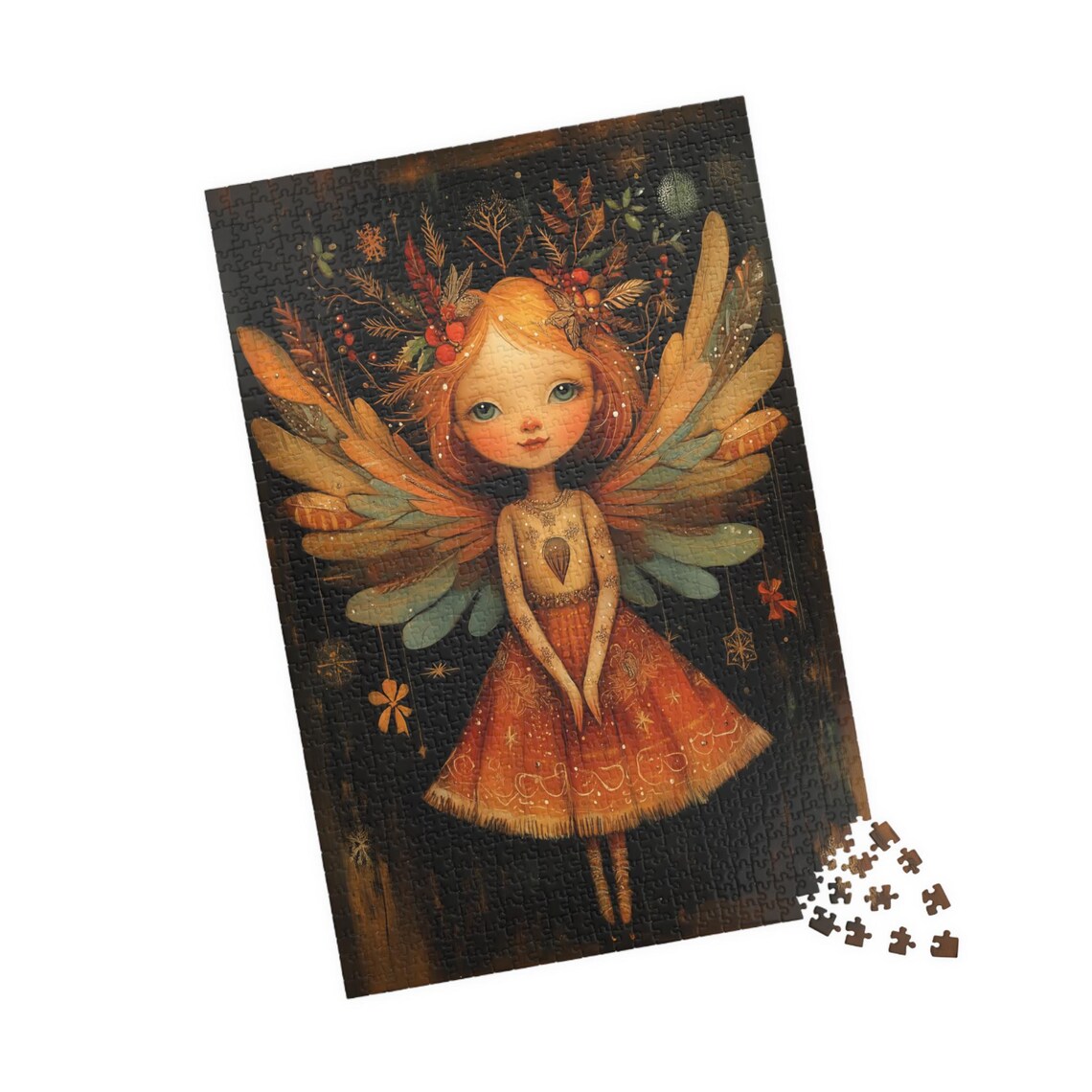 Autumn Fairy Girl Red Hair Leaf Wings Berry Headdress Art Poster - Image 4