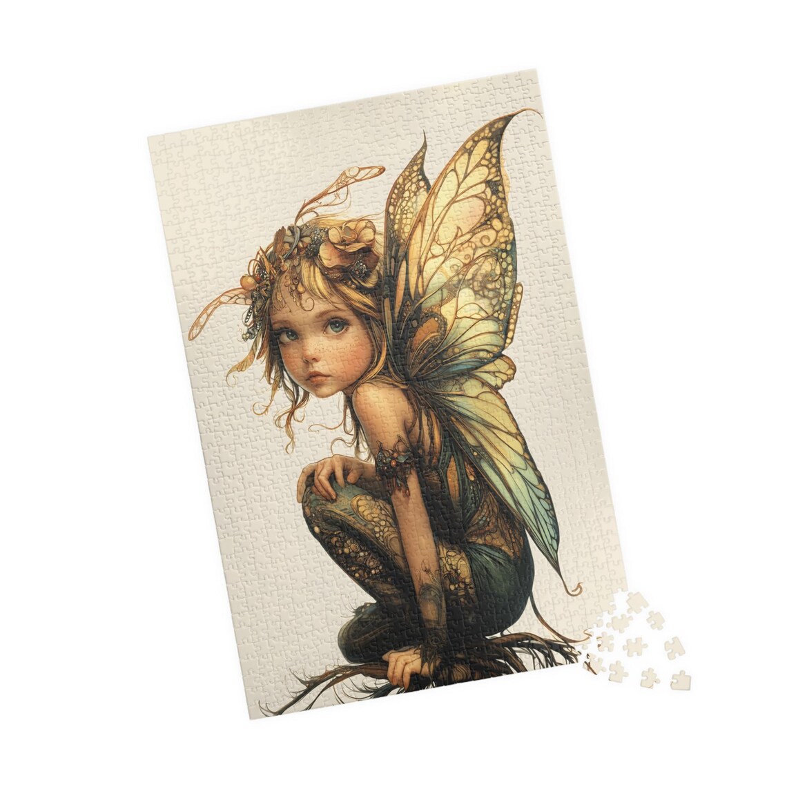 Adelina Golden Pixie Fairy With Translucent Wings And Flower Crown Poster - Image 4
