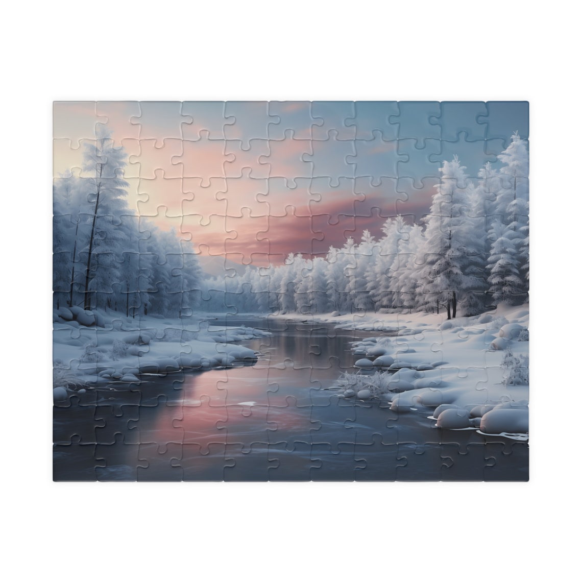 Snowy River At Sunset With Frosted Pine Trees Winter Art Poster - Image 5