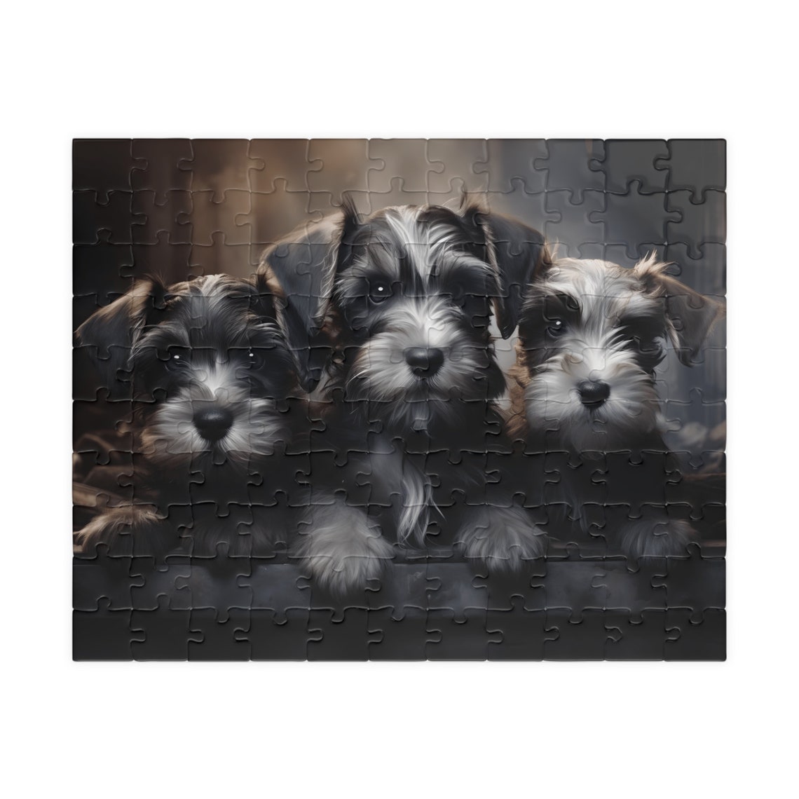 Three Cute Miniature Schnauzer Puppies in Salt and Pepper Art Print - Image 2
