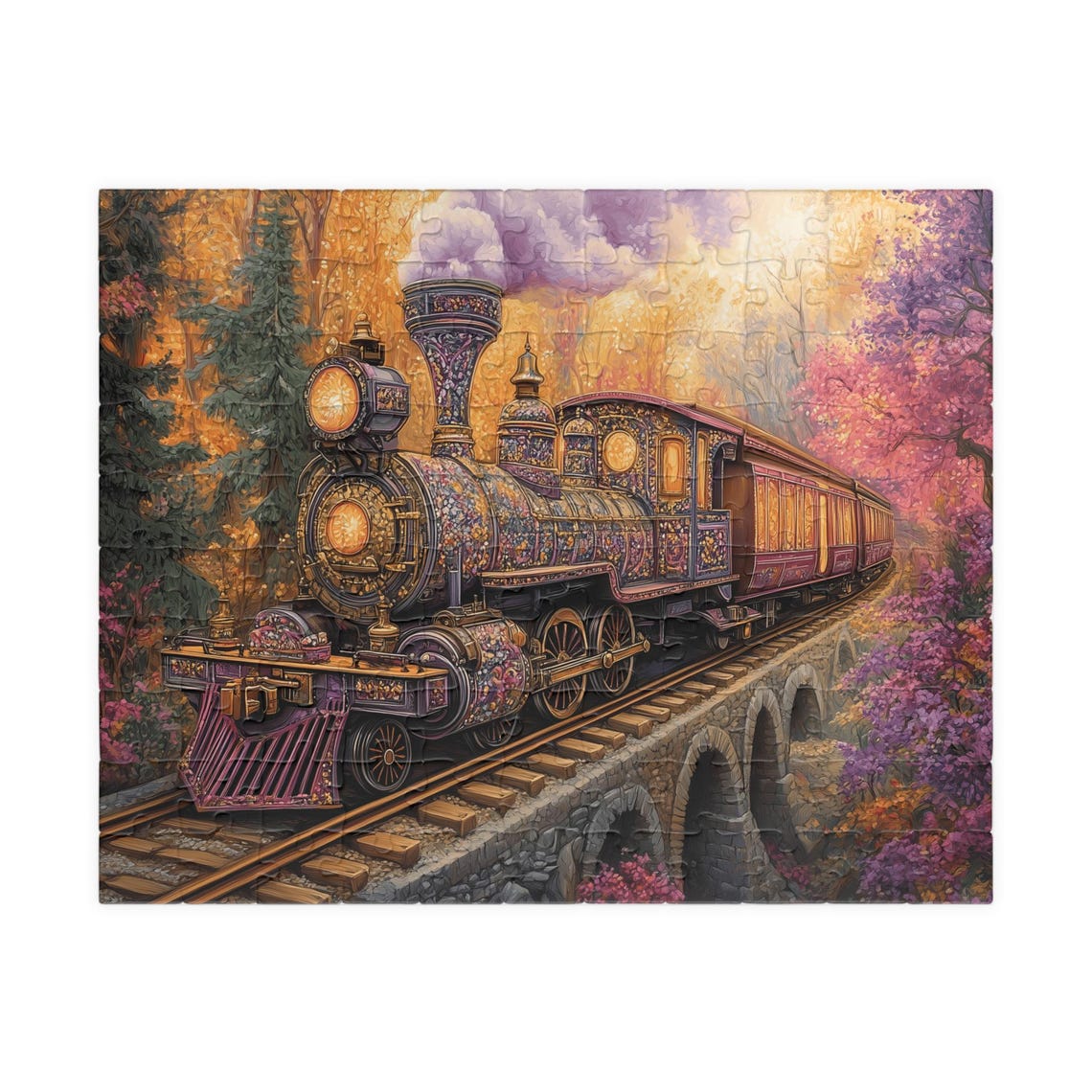 Ornate Fantasy Steam Train Crossing An Autumn Forest Bridge Poster - Image 5