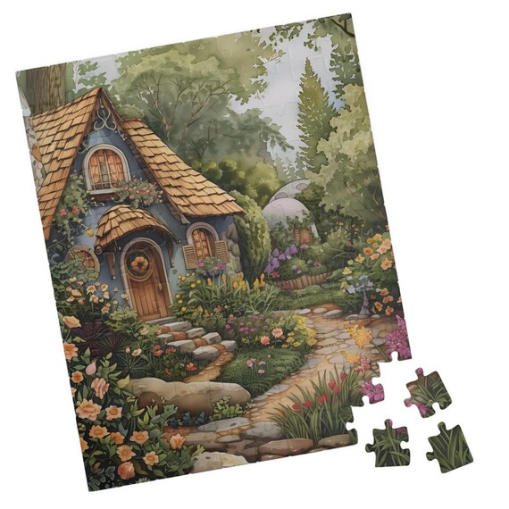 Watercolor English Cottage Jigsaw Puzzle Art Print