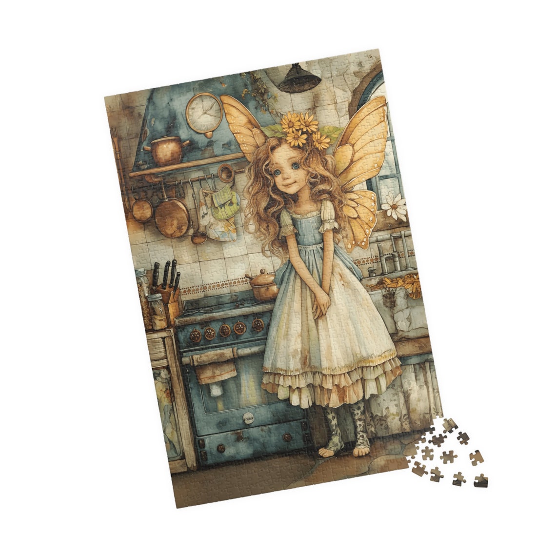 Smiling Fairy Girl with Butterfly Wings in a Rustic Kitchen Print - Image 4