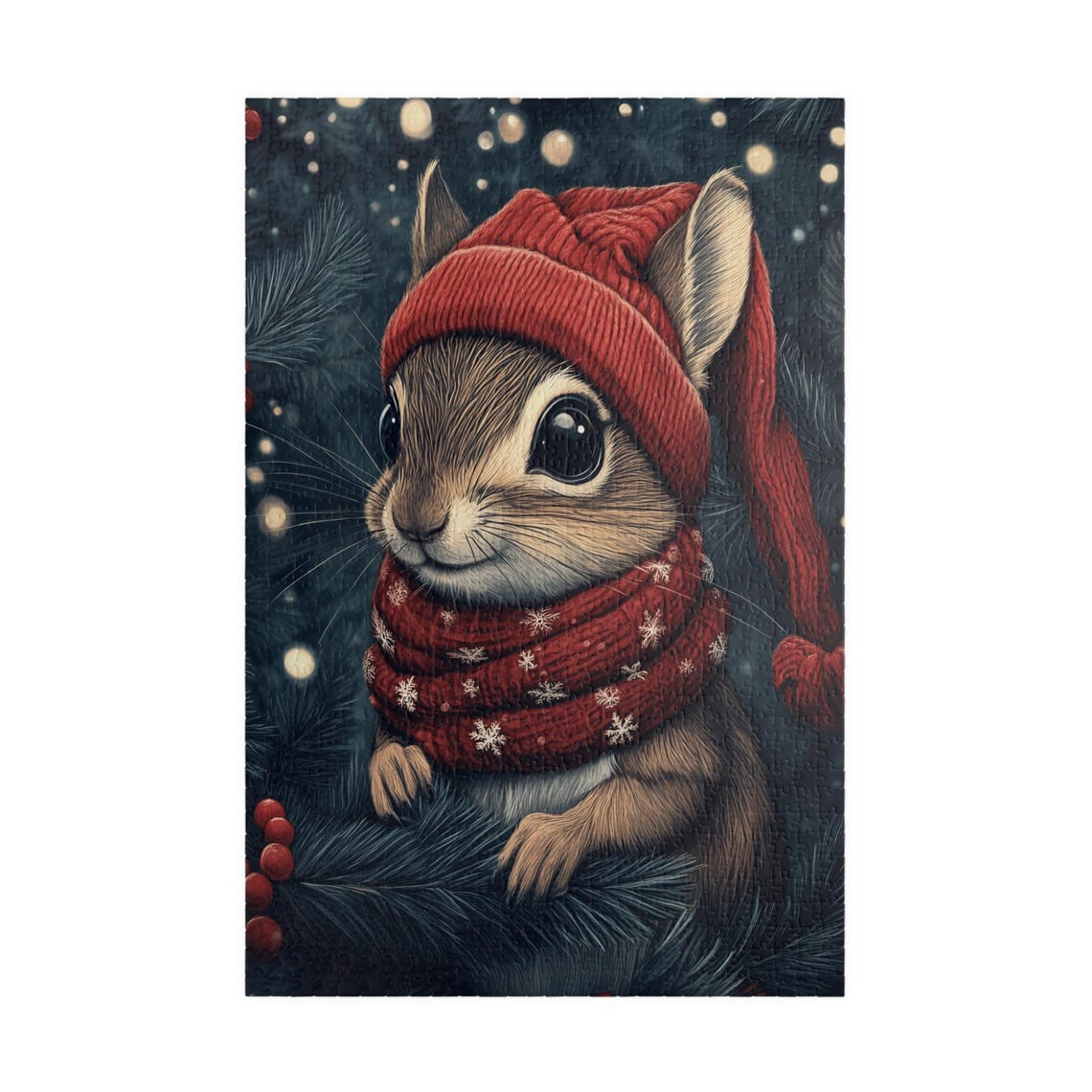 Chipmunk in Red Knit Hat and Snowflake Scarf Winter Animal Poster - Image 3