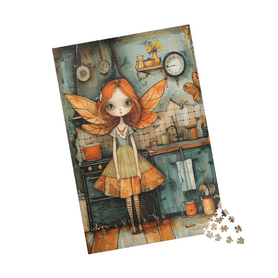 Red Haired Fairy Girl Standing in a Vintage Kitchen at Dusk Print - Image 4