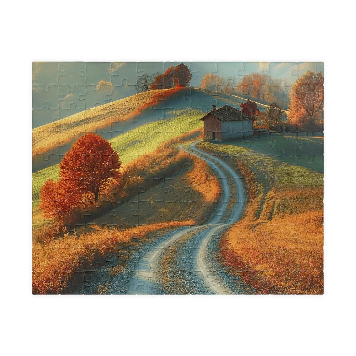 Golden Autumn Country Road Winding To A Small Cottage Art Print - Image 5