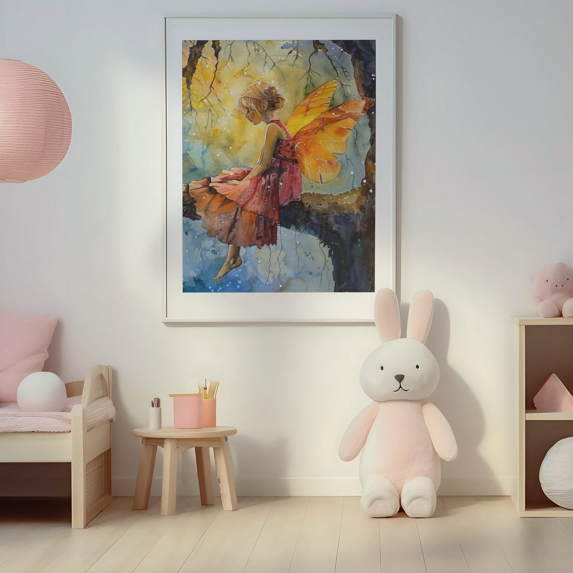 Twilight Fairy with Glowing Wings Resting on a Tree Branch Poster - Image 2