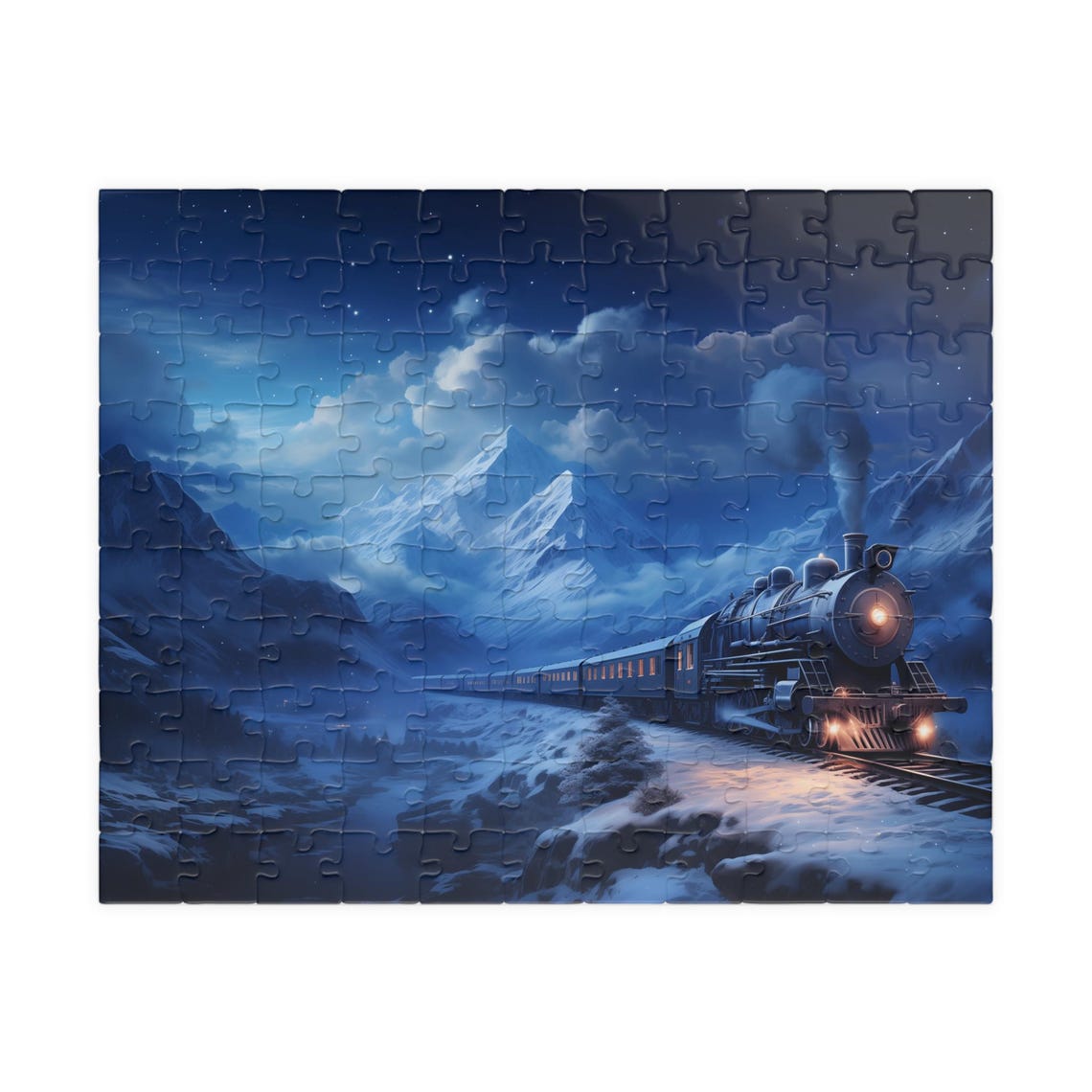 Moonlit Steam Train Crossing A Snowy Mountain Pass Art Poster - Image 5
