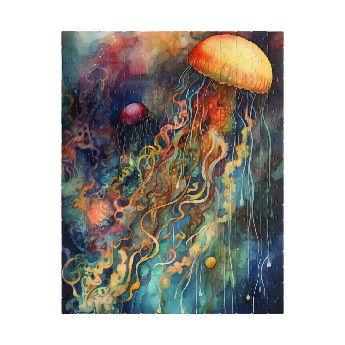 Golden Jellyfish Drifting Through Deep Blue Ocean Art Poster - Image 5