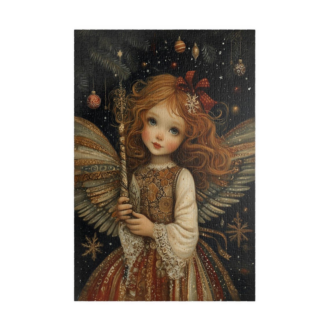 Pretty Christmas Angel Girl With Ornate Gold Wings and Scepter Poster - Image 3