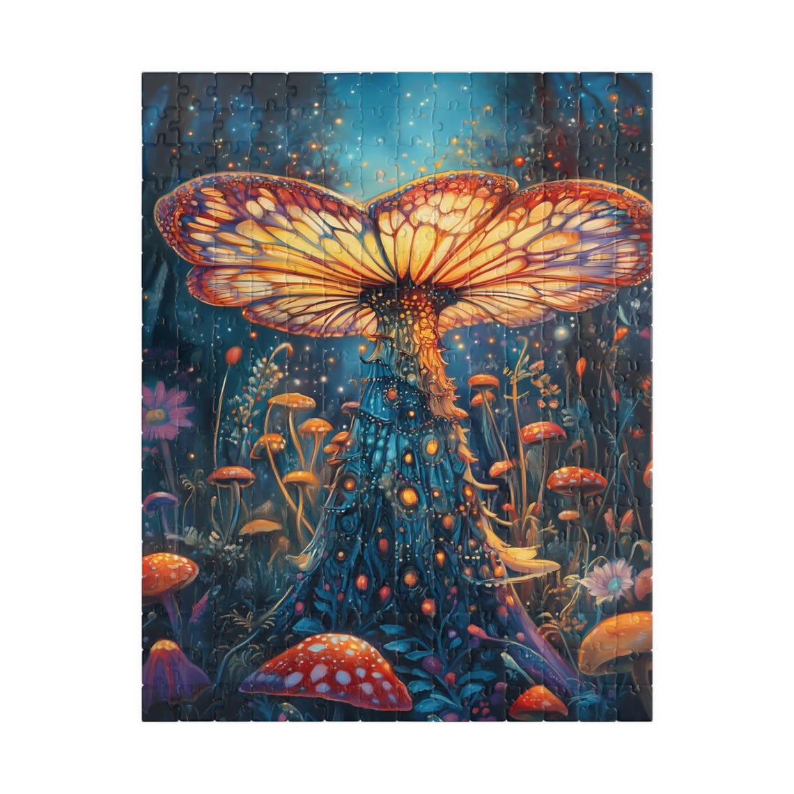 Glowing Forest Mushroom With Butterfly Wings at Night Poster - Image 6