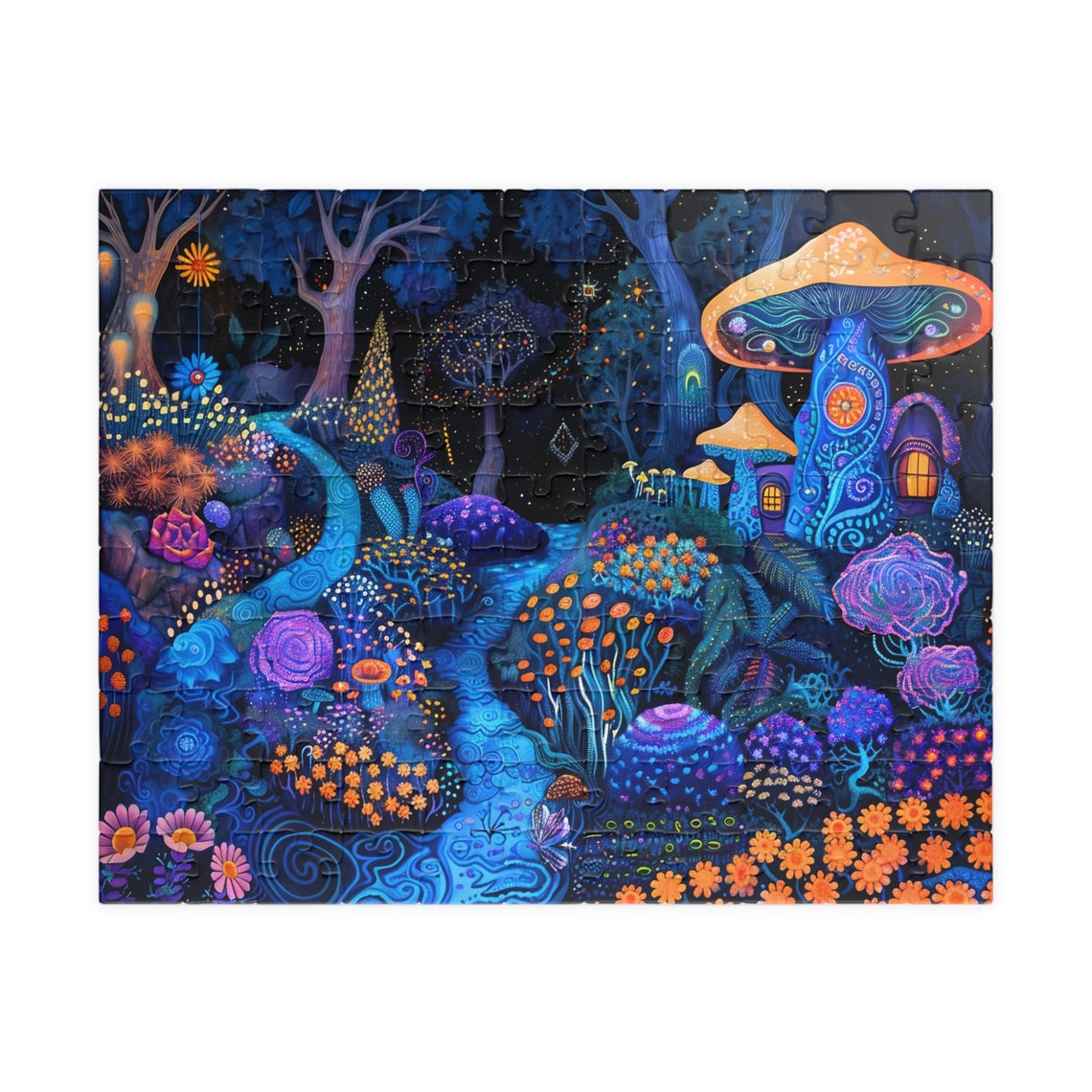 Midnight Mushroom House Glowing Forest Stream Fantasy Art Poster - Image 5