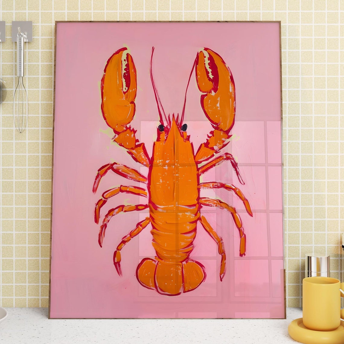 Pink Lobster Print Seafood Painting Lobster Poster Trendy Kitchen Art Colourful Food Prints Dining Room Decor Bistro Prints Lobster Art - Image 2