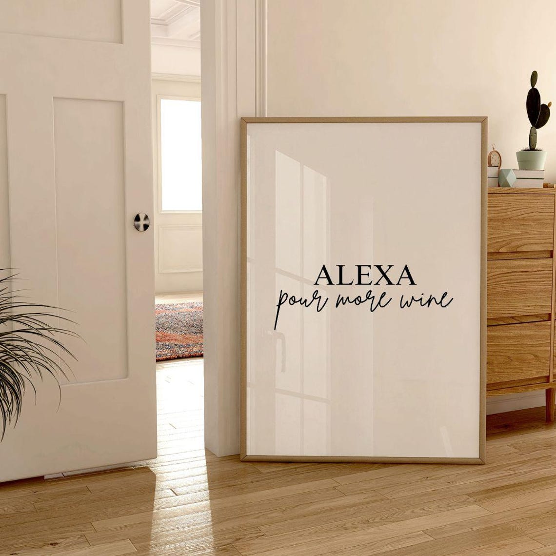 Alexa Pour More Wine Funny Kitchen Bar Script Typographic Poster - Image 2