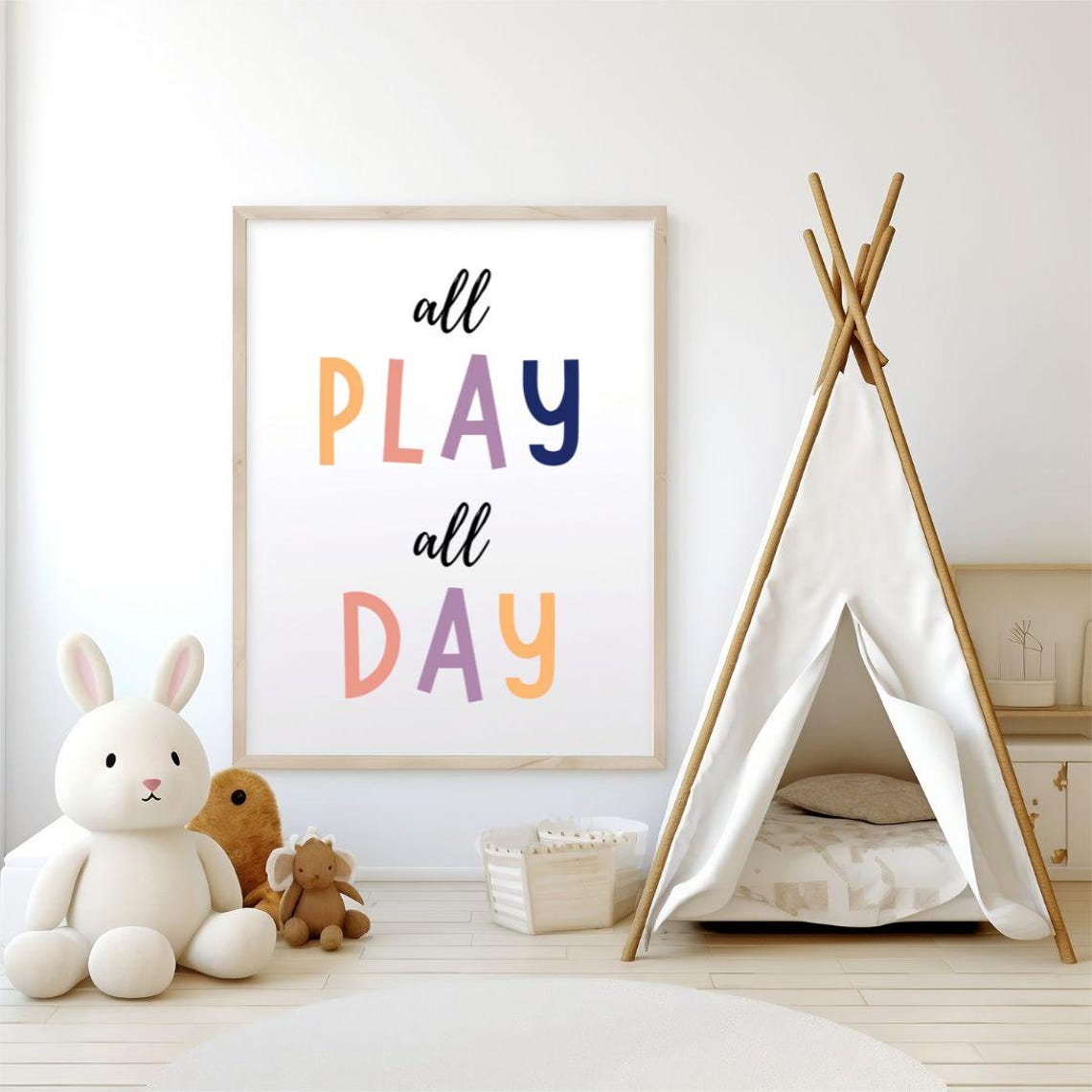 All Play All Day Pastel Script Nursery Playroom Quote Poster - Image 3