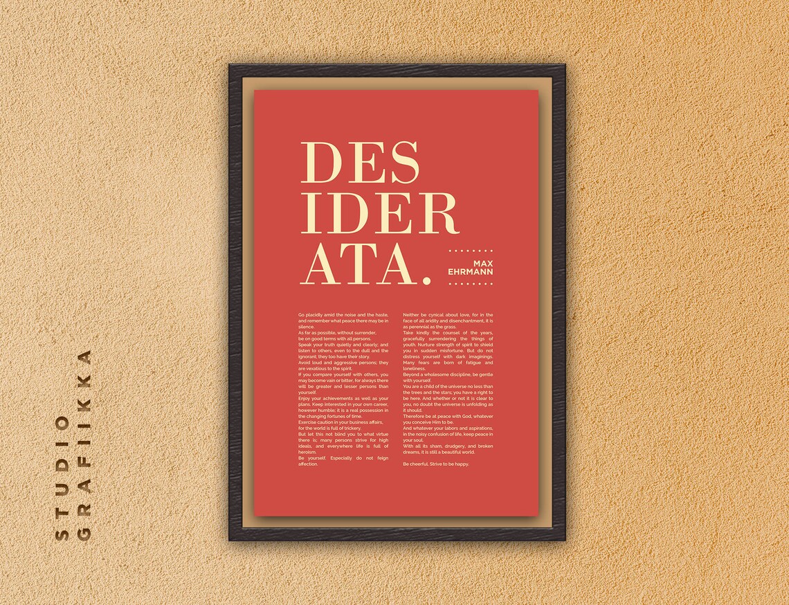 Desiderata Art Print Max Ehrmann Poem Typographic Poster 10 Unframed Poster Motivational Literature Red - Image 2