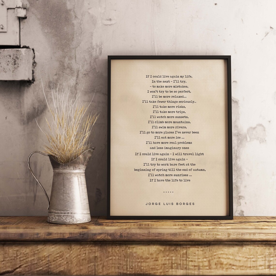Jorge Luis Borges If I Could Live Again Typewriter Quote Poster - Image 3