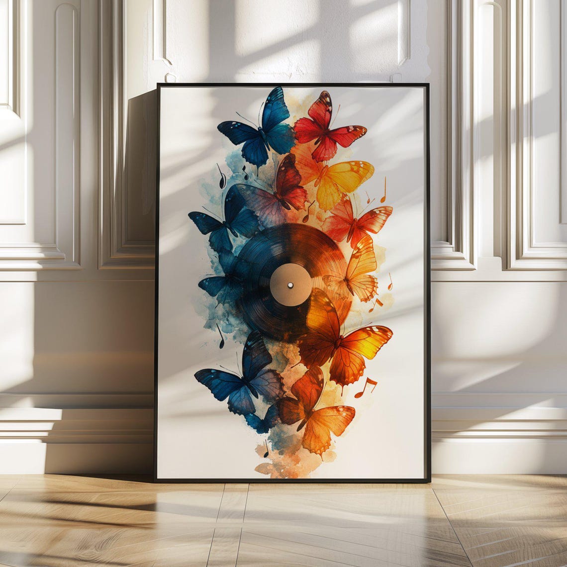 Colorful Butterflies Emerging From A Vinyl Record Watercolor Wall Art