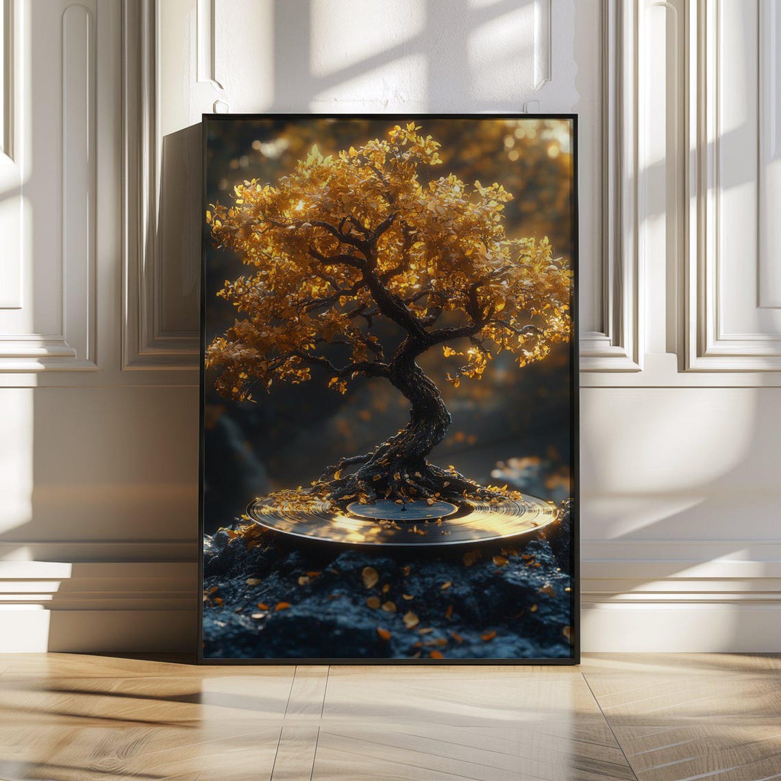 Golden Tree Wall Art Print Or Stretched Illuminated Tree Artwork Nature Inspired Dcor Metal Tree Sculpture Print