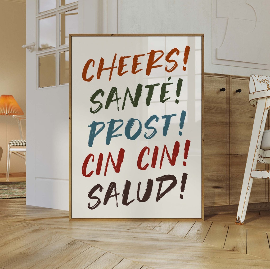 Cheers Sante Prost Cin Cin Salud Multicolor Bar Cart Typography Print - Image 2