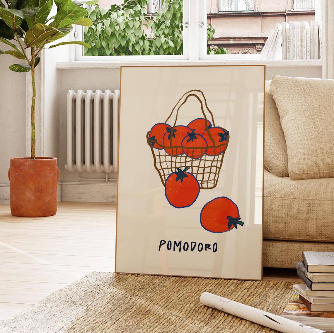 Pomodoro Tomato Basket Hand Drawn Retro Kitchen Food Art Poster - Image 4