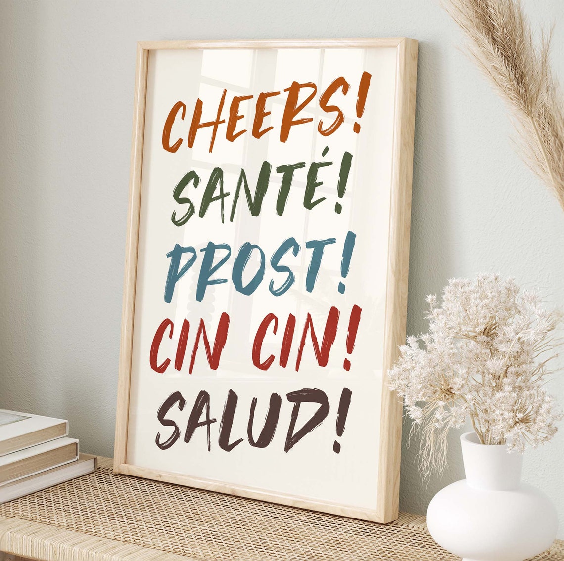 Cheers Sante Prost Cin Cin Salud Multicolor Bar Cart Typography Print - Image 4