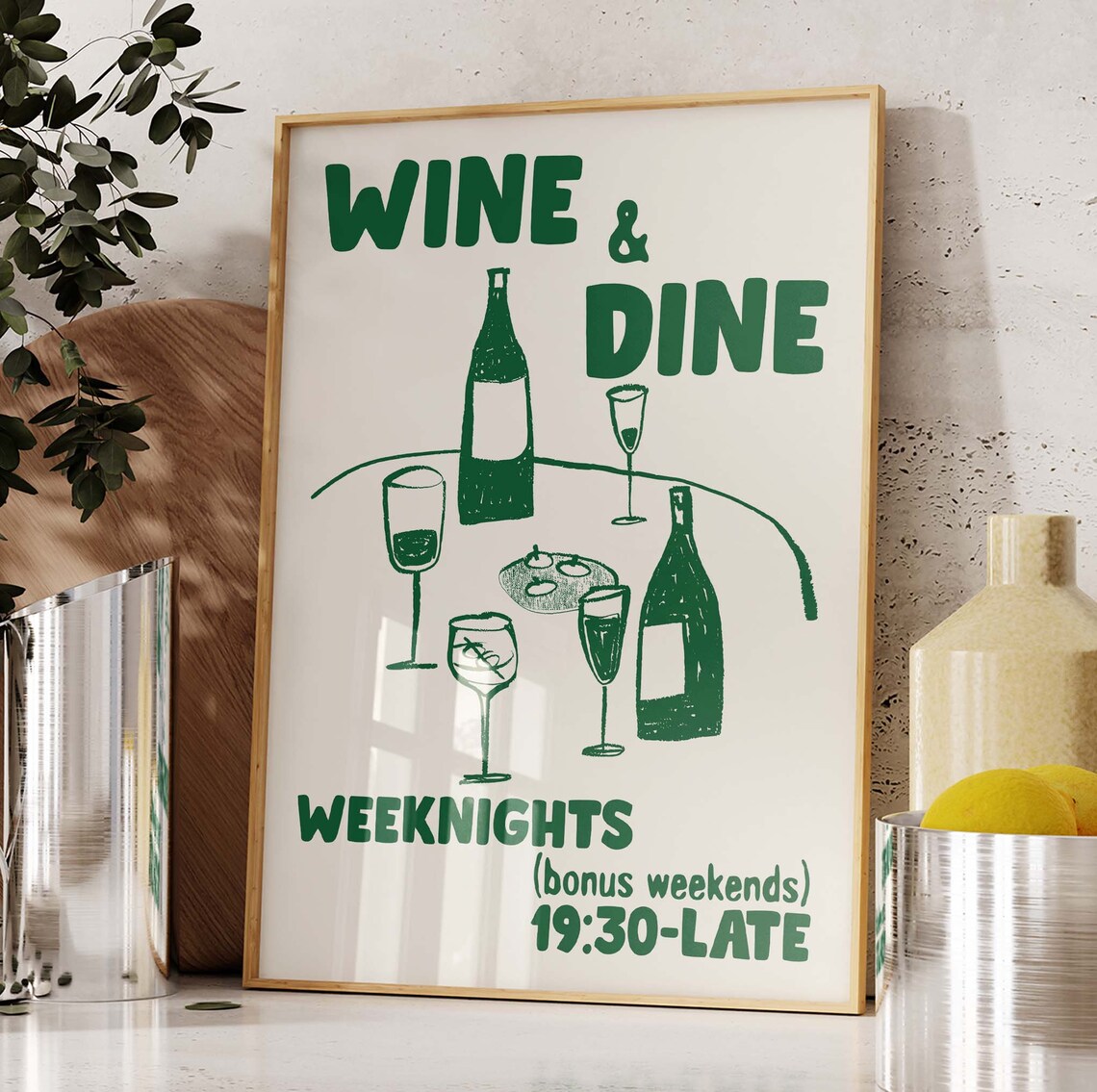 Wine Dine Club Retro Mid-Century Kitchen Art Print - Image 4