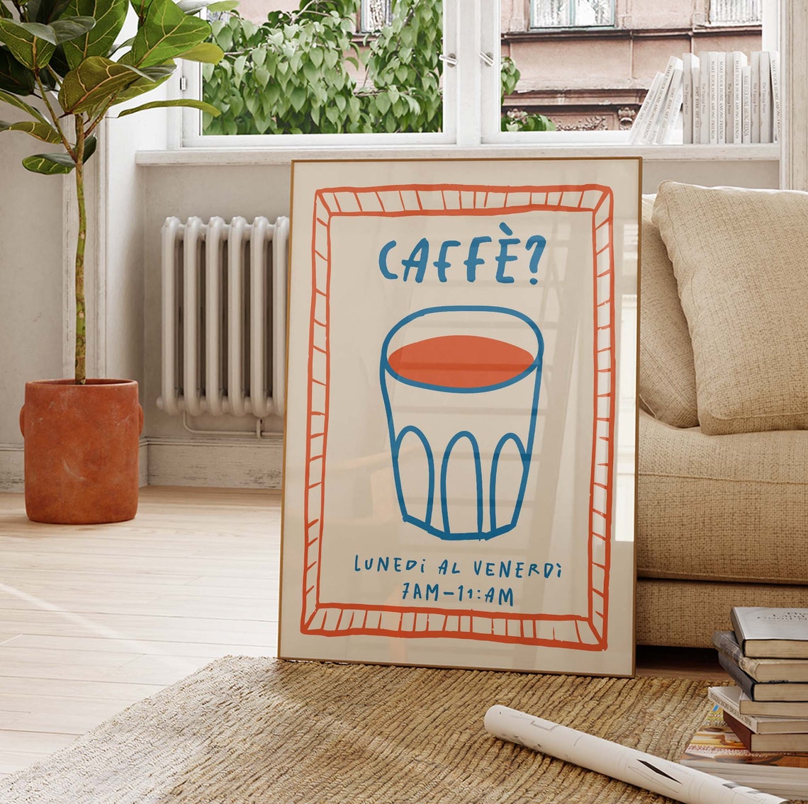 Caffe Italian Espresso Cup Retro Kitchen Coffee Bar Line Art Poster - Image 3