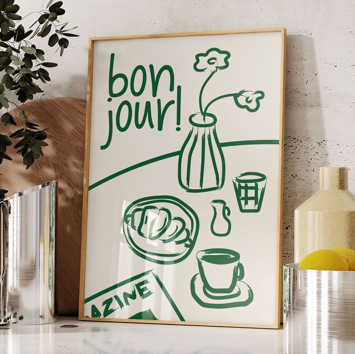 Bonjour French Breakfast Art Print, Retro Kitchen Poster - Image 4