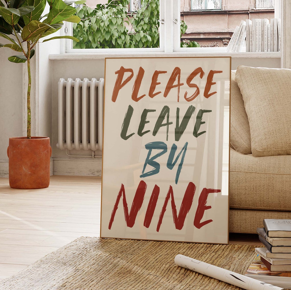 Please Leave By Nine Funny Colorful Party Brush Lettering Poster - Image 3