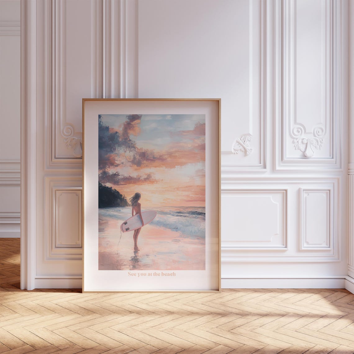 Retro Surf Poster Boho Decor Wall Art With Watercolor Print Beach Prints Waves Beach Poster Aesthetic Room Decor As Gift For Her