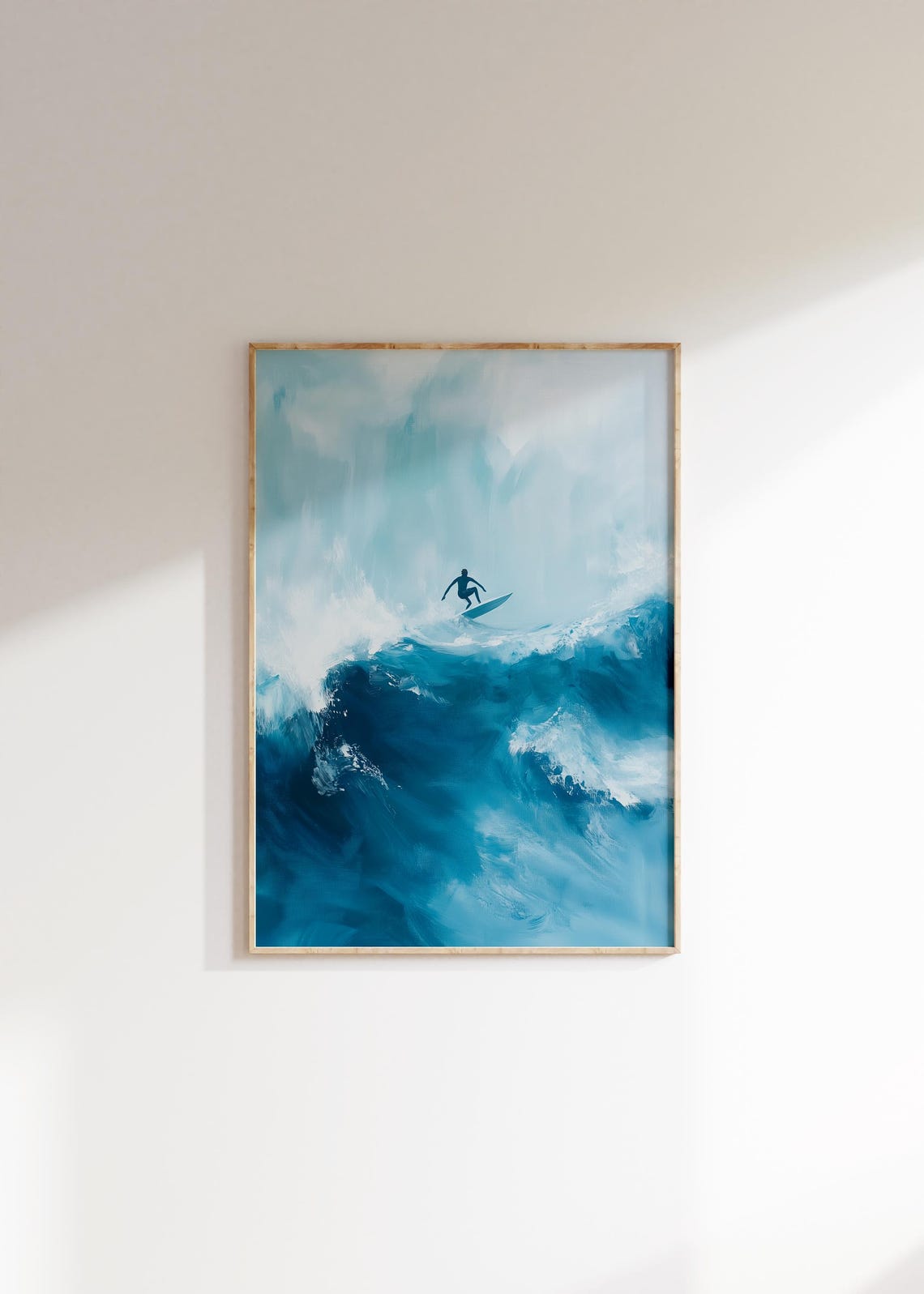 Surfer Silhouette Big Blue Wave Painterly Coastal Ocean Art Poster - Image 4