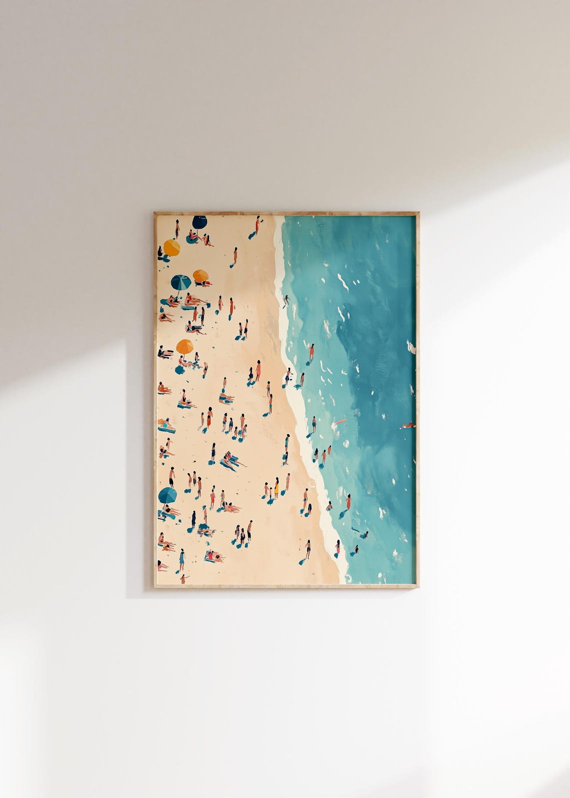 Aerial Beach Crowd Colorful Umbrellas Abstract Ocean Art Poster - Image 4
