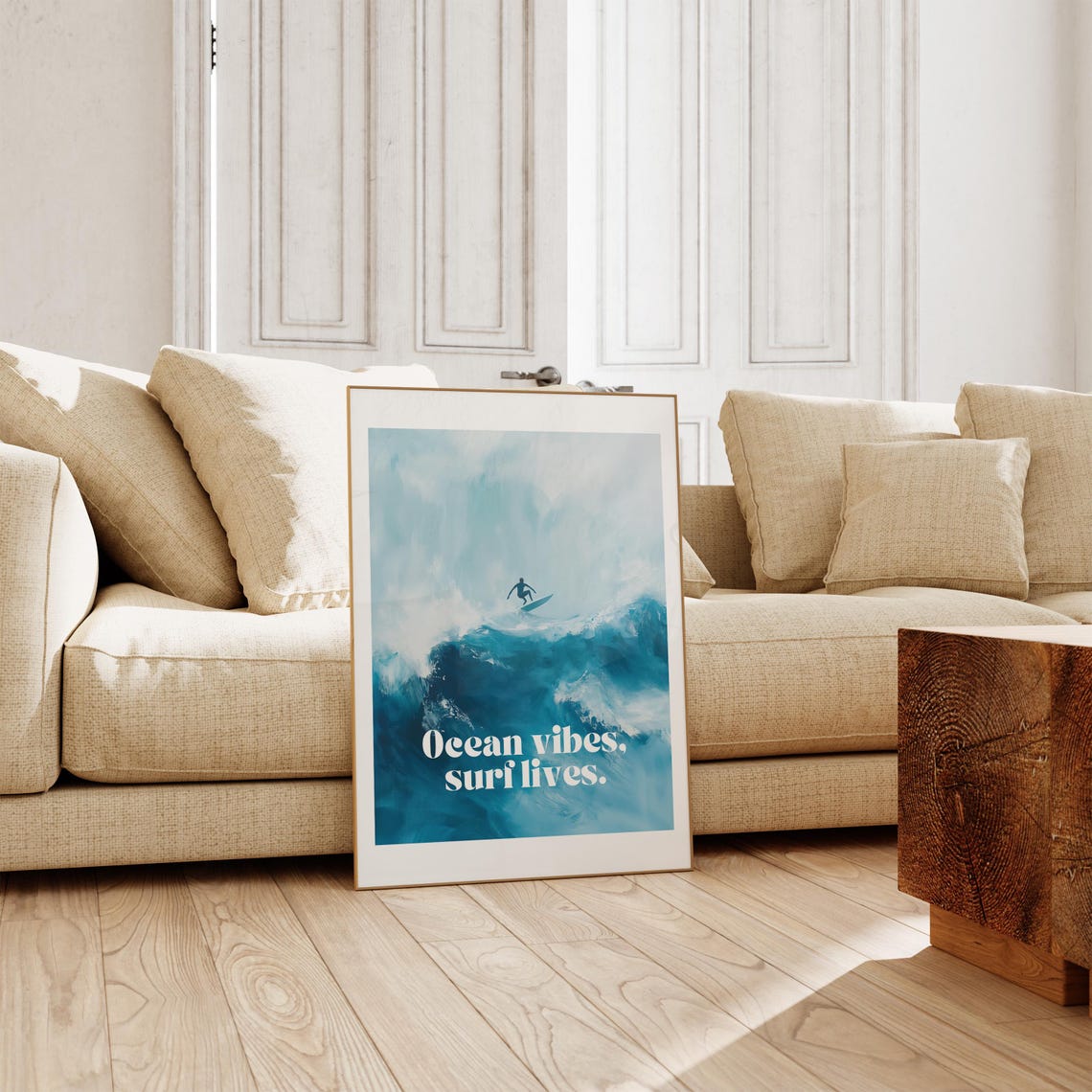 Ocean Vibes Surf Lives Surfer Wave Painterly Blue Coastal Art Poster - Image 3
