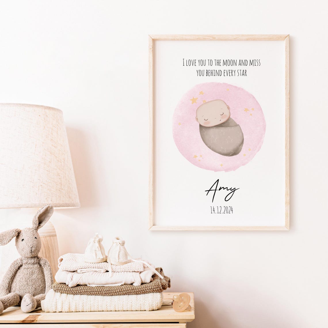 Personalized Pink Sleeping Baby Watercolor Memorial Quote Poster - Image 5