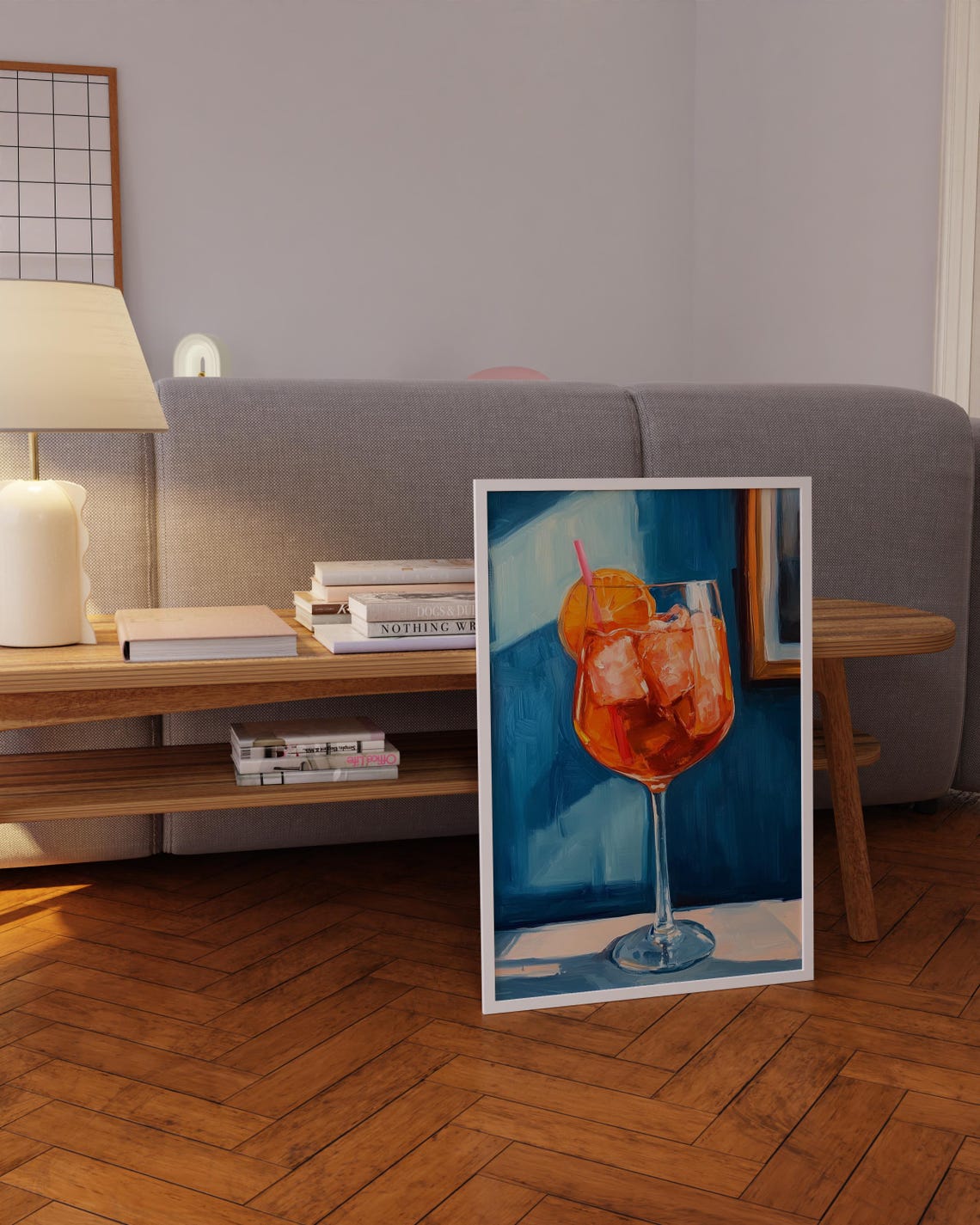 Spritz Cocktail Oil Painting Poster Orange Glass Blue Shadows Art - Image 5