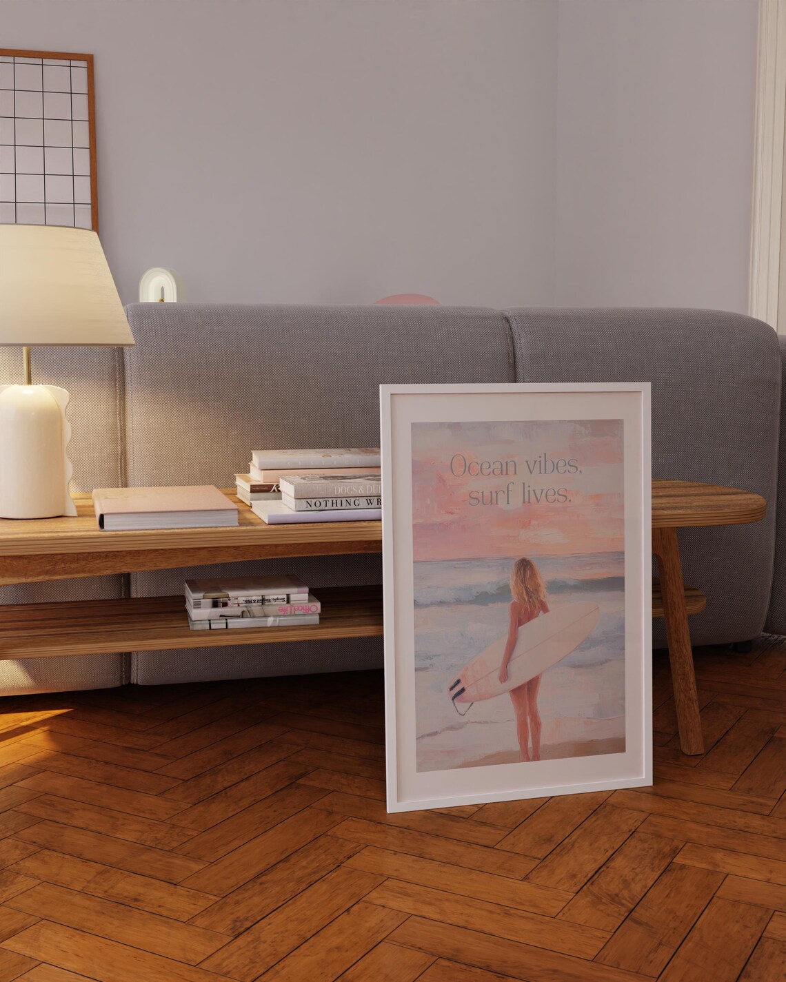 Ocean Vibes Surf Lives Surfer Girl Pink Beach Pastel Art Poster - Image 5