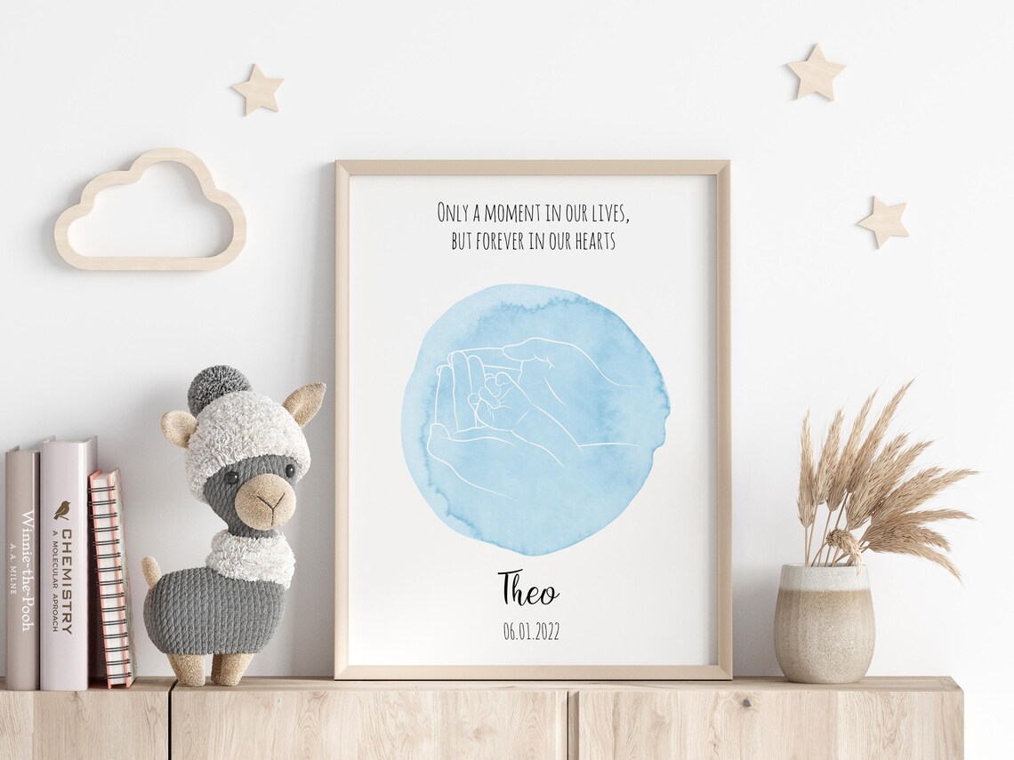 Personalized Hands Holding Baby Feet Line Art Memorial Quote Poster
