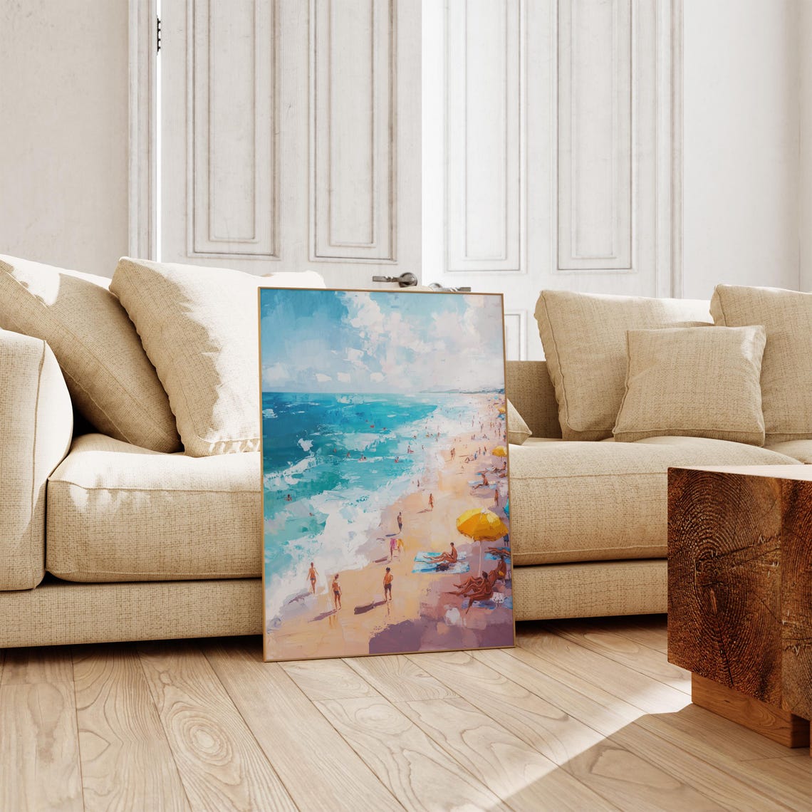 Sunny Beach Painting Crowd Umbrellas Turquoise Sea Summer Poster - Image 3