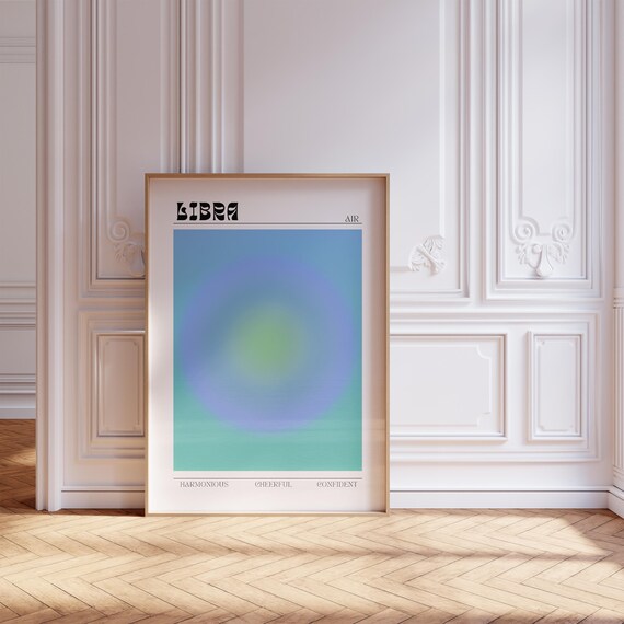 Libra Air Sign Teal Aura Gradient Retro Zodiac Astrology Poster