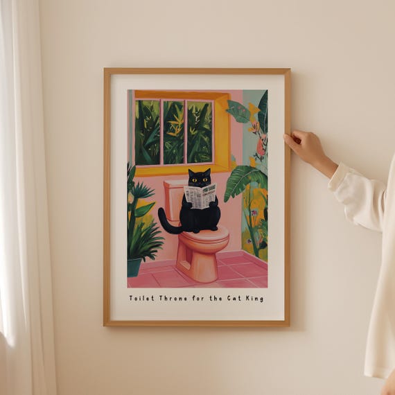 Funky Toilet Throne Cat Poster Trendy Wall Art For Funny Decor Dopamine Lovers Print As Themed Gifts