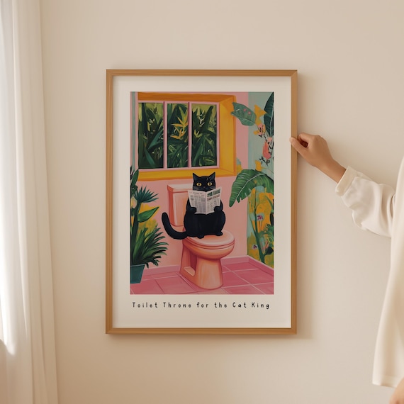 Toilet Throne Cat King Funny Black Cat Bathroom Humor Poster