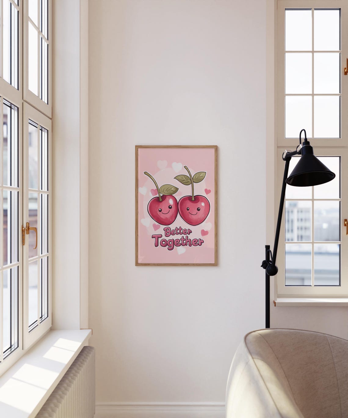 Better Together Smiling Cherries Pink Hearts Cute Kitchen Wall Art - Image 4